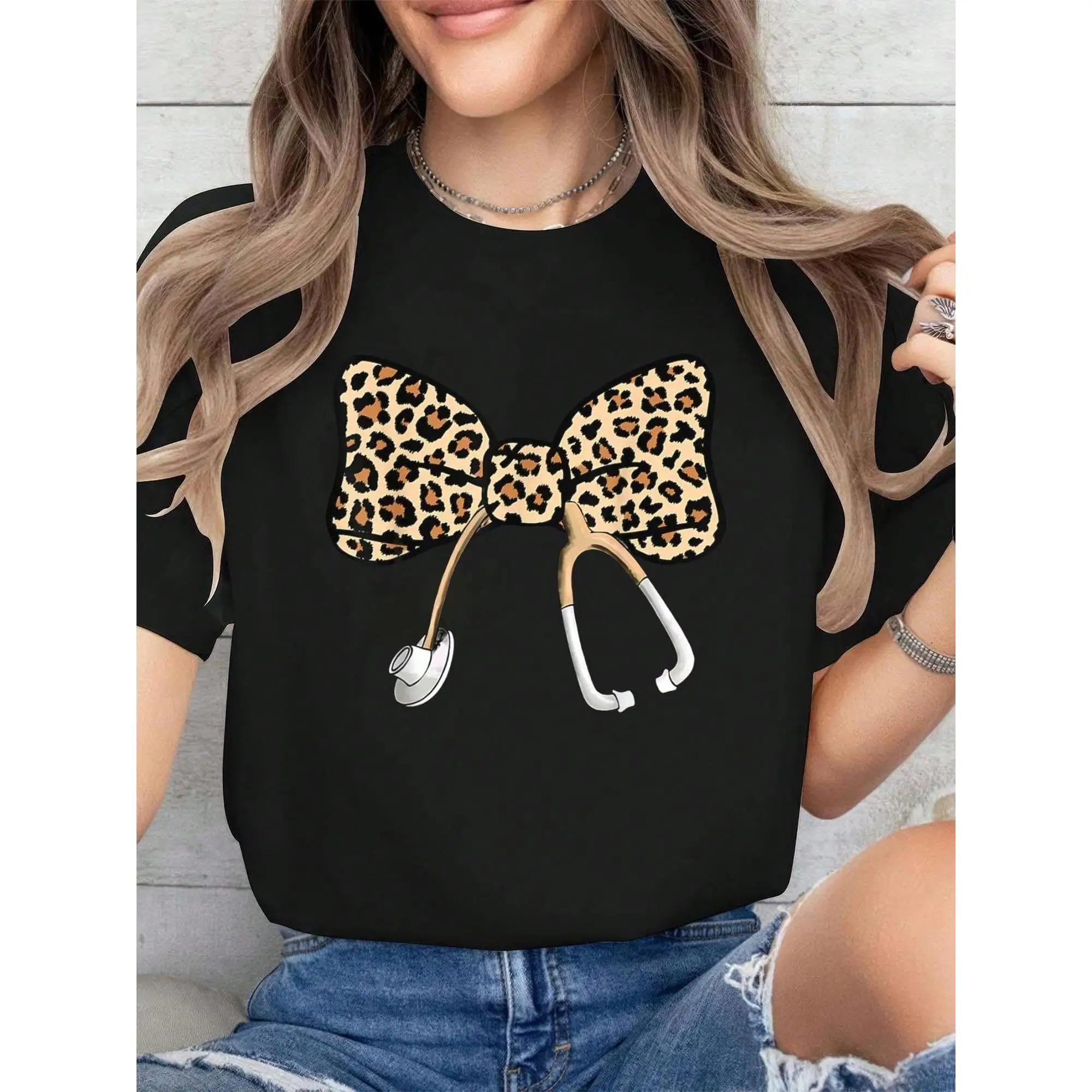 Leopard Bow Stethoscope T-Shirt for Women Cute Nurse Graphic Tee Funny Healthcare Worker Shirt Nurse Appreciation Gift
Leopard Bow Stethoscope T-Shirt for Women Cute Nurse Graphic Tee Funny Healthcare Worker Shirt Nurse Appreciation Gift