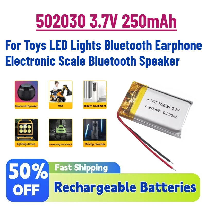 5-20PCS 502030 3.7V 250mAh Li-Po Rechargeable Battery for Toys LED Lights Bluetooth Earphone Electronic Scale Bluetooth Speaker
5-20PCS 502030 3.7V 250mAh Li-Po Rechargeable Battery for Toys LED Lights Bluetooth Earphone Electronic Scale Bluetooth Speaker