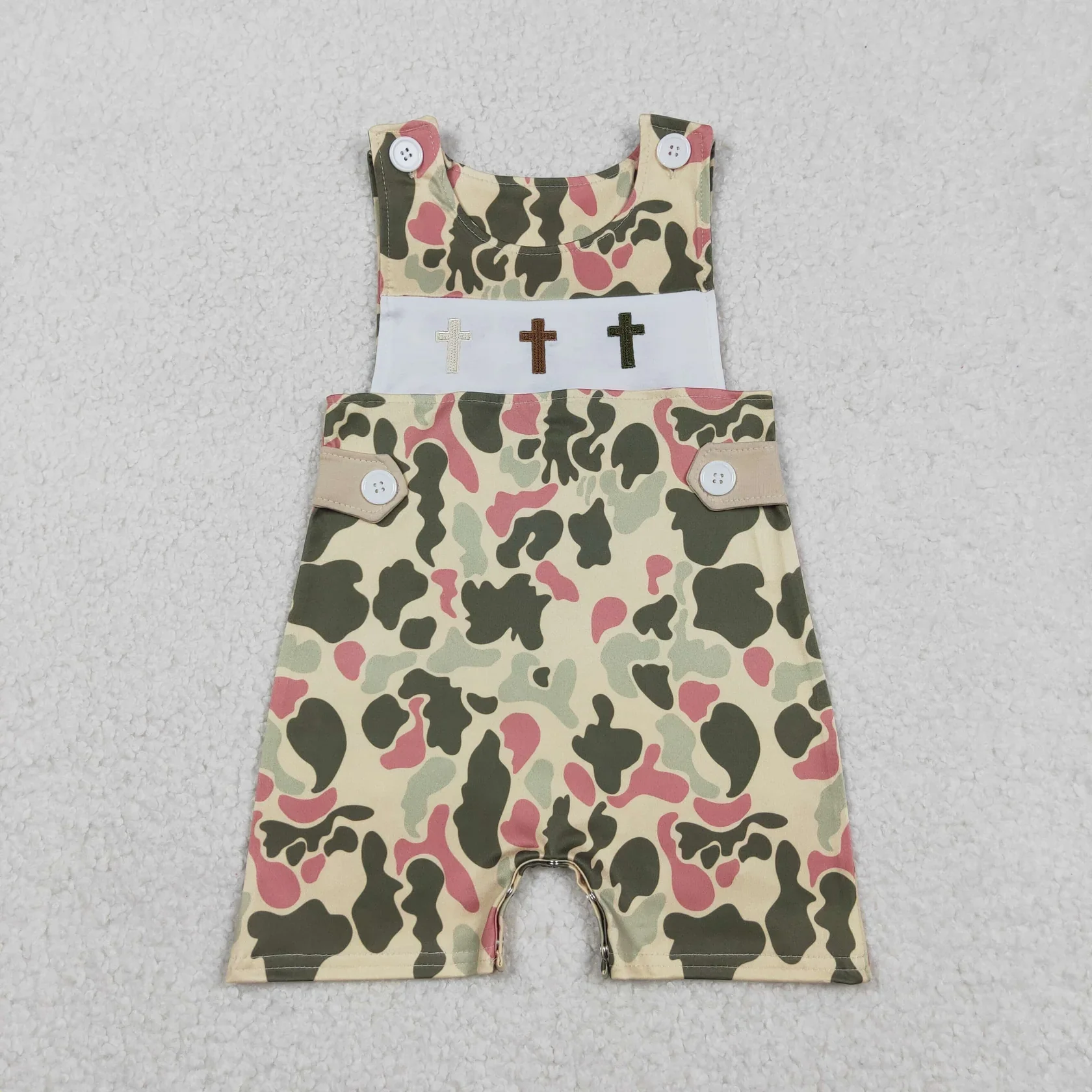Wholesale Newborn Baby Boy Easter Clothes Kids Toddler Embroidery Crosses Sleeveless Buttons Infant Children Camo Print Romper
Wholesale Newborn Baby Boy Easter Clothes Kids Toddler Embroidery Crosses Sleeveless Buttons Infant Children Camo Print Romper