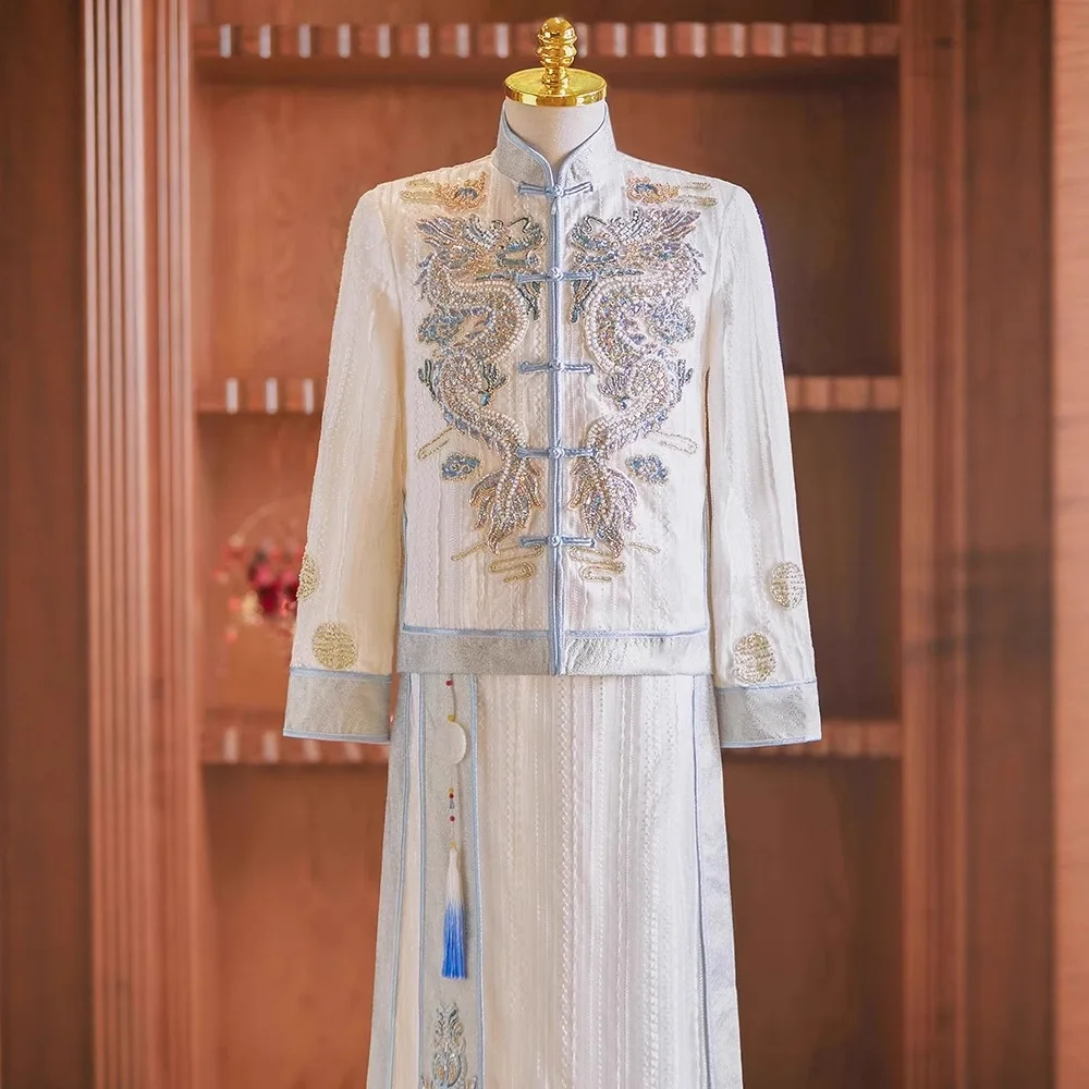 2025 New Groom Xiuhe Dress Chinese Wedding Tang Clothes Suit Toasting Costume Men's White Mandarin Collar Jacket Tang Suit
2025 New Groom Xiuhe Dress Chinese Wedding Tang Clothes Suit Toasting Costume Men's White Mandarin Collar Jacket Tang Suit