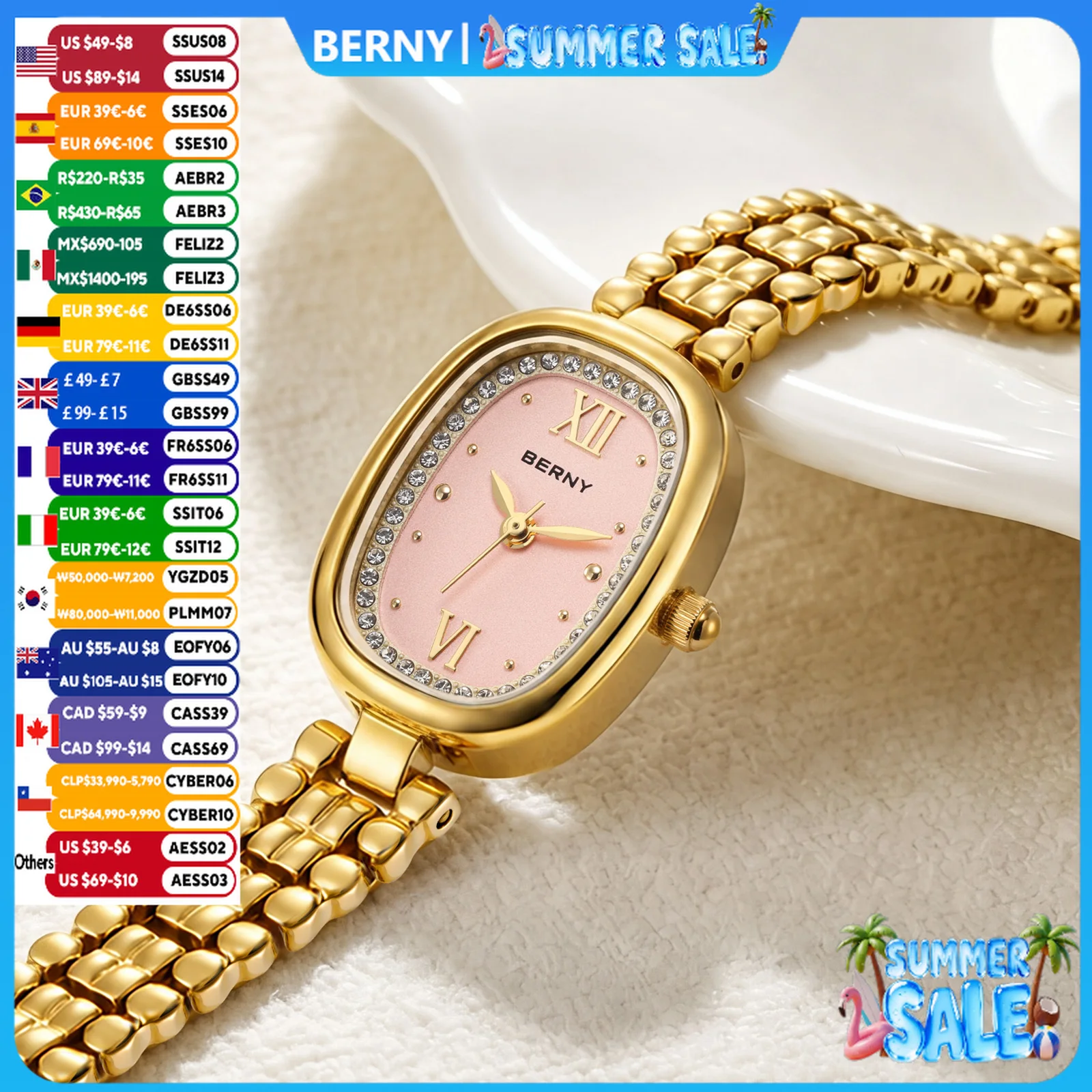 BERNY Golden Watches for Women Elegant Ladies Quartz Watch Luxury Slim Oval Fashion Casual Minimalist Party Gift Wristwatch
BERNY Golden Watches for Women Elegant Ladies Quartz Watch Luxury Slim Oval Fashion Casual Minimalist Party Gift Wristwatch