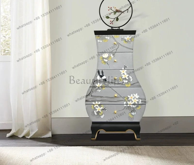 Hand-painted silver foil flower and bird mini vase, five-corner cabinet, storage furniture, new Chinese bedside table
Hand-painted silver foil flower and bird mini vase, five-corner cabinet, storage furniture, new Chinese bedside table