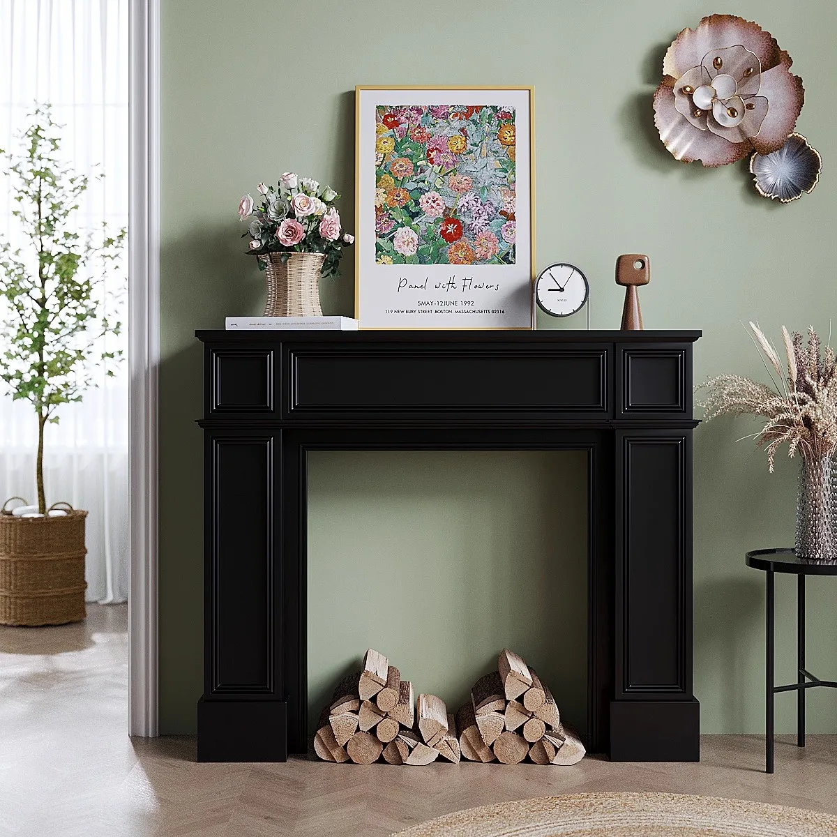 French retro black solid wood fireplace decorative cabinet, entrance cabinet, European and American small fireplace rack, homest
French retro black solid wood fireplace decorative cabinet, entrance cabinet, European and American small fireplace rack, homest