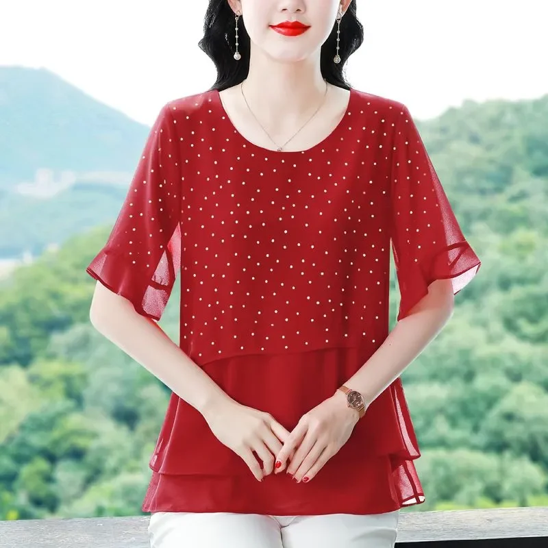 Women Polka Dot Chiffon Blouse Casual Round Neck 3/4 Sleeve Loose Summer Top
Women Polka Dot Chiffon Blouse Casual Round Neck 3/4 Sleeve Loose Summer Top