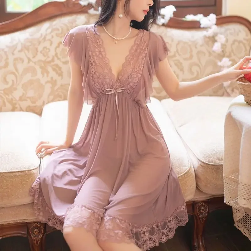 Sexy Sleepwear Women V-neck Nightgown Sexy Nightdress Lace Mesh Pajama Loungewear Summer Dress Nightwear Night Wear
Sexy Sleepwear Women V-neck Nightgown Sexy Nightdress Lace Mesh Pajama Loungewear Summer Dress Nightwear Night Wear