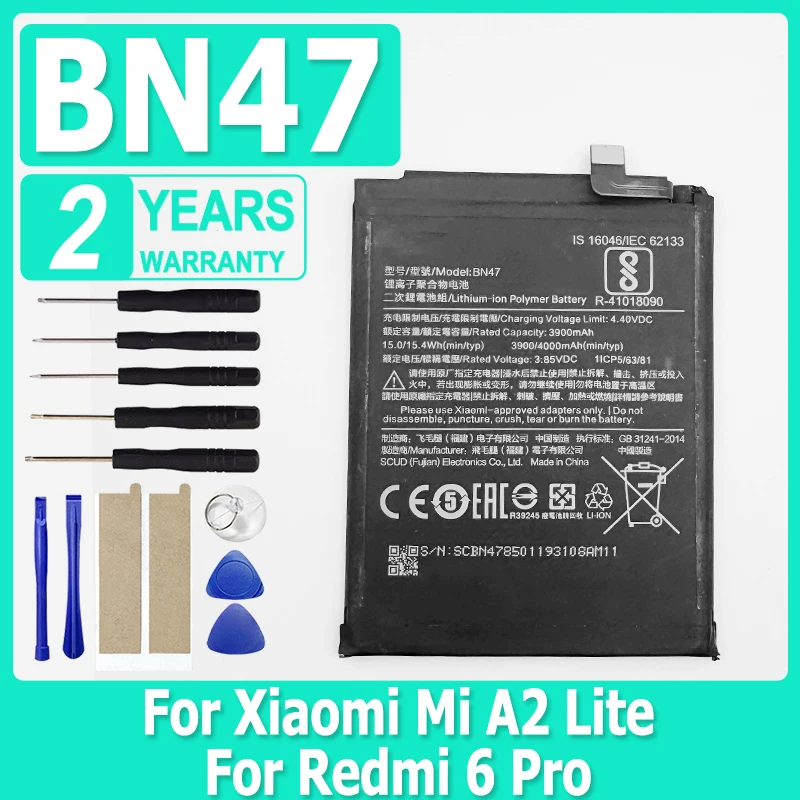 BN47 Новый высококачественный аккумулятор емкостью 4000 мАч для Xiaomi Mi A2 Lite/Xiaomi Redmi 6 Pro BN47 Сменные аккумуляторы для телефона + инструменты
BN47 Новый высококачественный аккумулятор емкостью 4000 мАч для Xiaomi Mi A2 Lite/Xiaomi Redmi 6 Pro BN47 Сменные аккумуляторы для телефона + инструменты