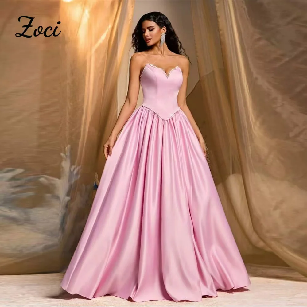 Zoci Soft Satin Pink Evening Dresses Customized Sweetheart Pearls Beaded Women Formal Birthday Party Prom Dress Red Carpet Gowns
Zoci Soft Satin Pink Evening Dresses Customized Sweetheart Pearls Beaded Women Formal Birthday Party Prom Dress Red Carpet Gowns