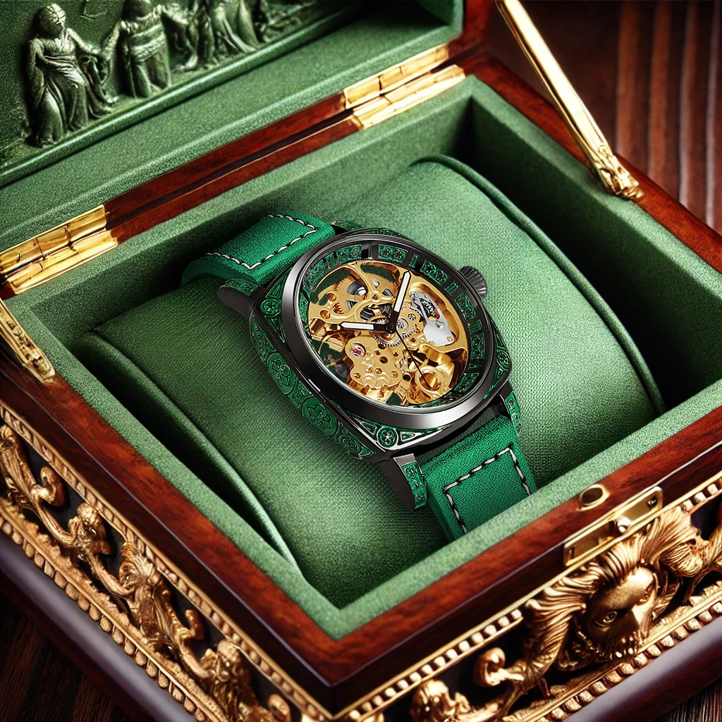 Новые мужские часы с золотисто-зеленым ремнем, ретро-стиль, благородная и элегантная резьба по ночнику, полностью автоматические механические часы
Новые мужские часы с золотисто-зеленым ремнем, ретро-стиль, благородная и элегантная резьба по ночнику, полностью автоматические механические часы