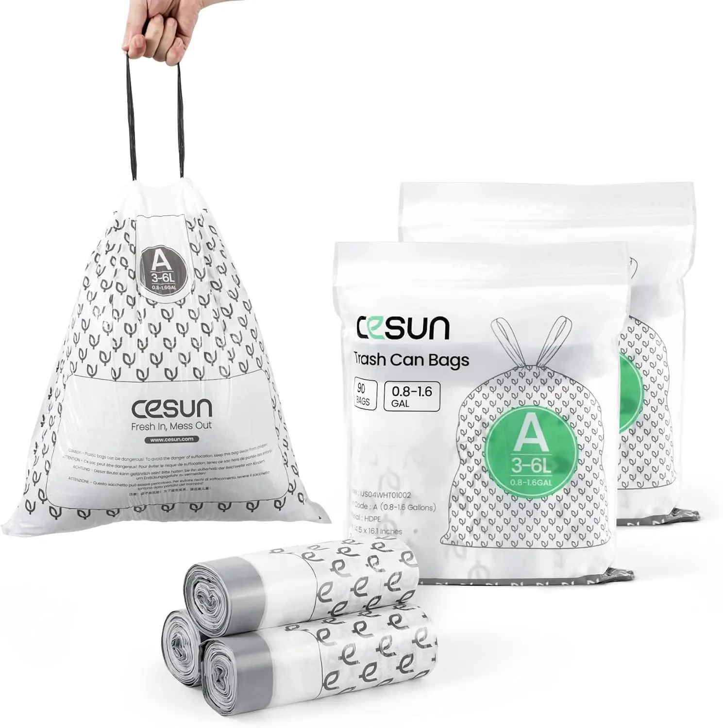 Drawstring Trash Bags 1.6 Gallon Small Bathroom Liners with Pre Cut Tabs, 90 Count White
Drawstring Trash Bags 1.6 Gallon Small Bathroom Liners with Pre Cut Tabs, 90 Count White