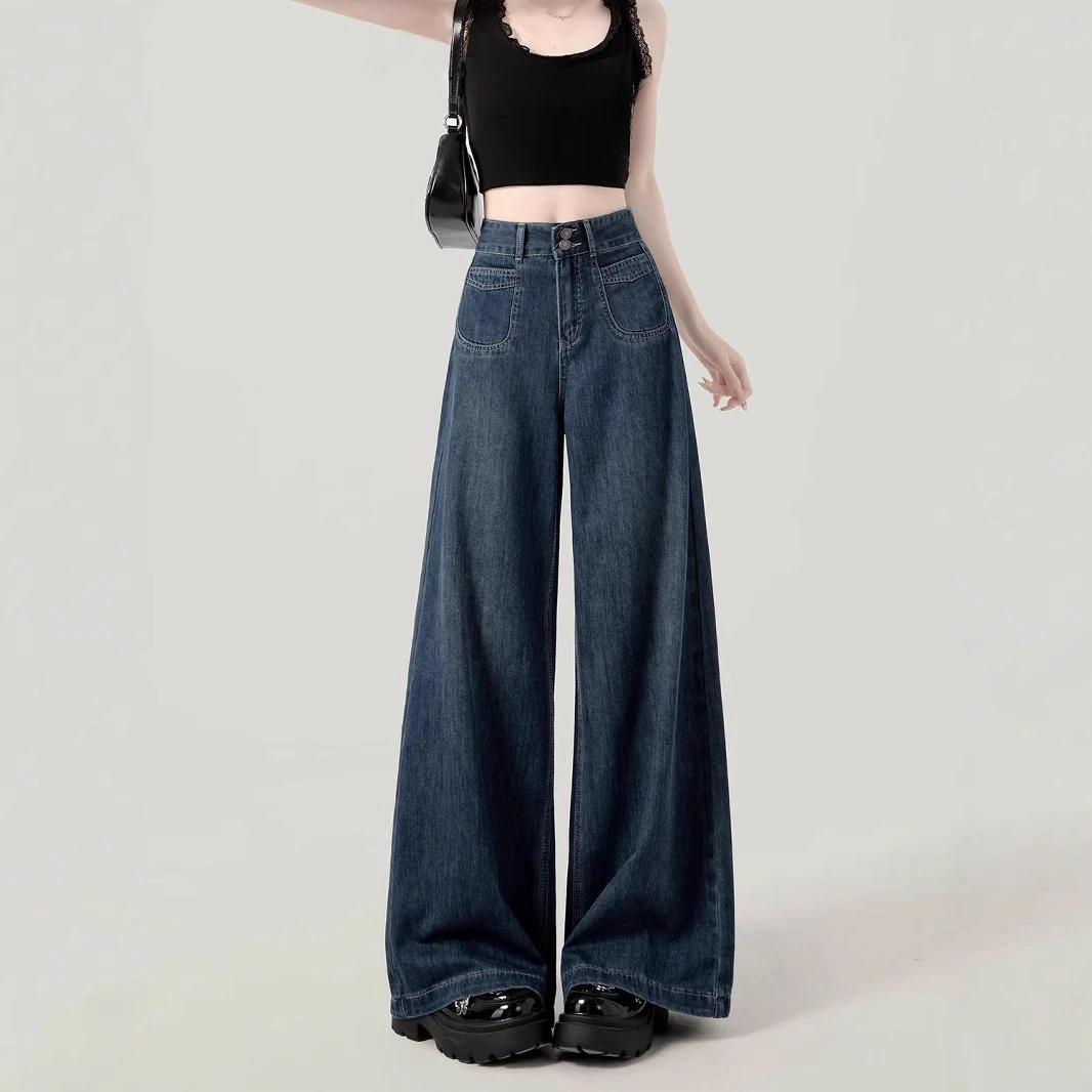 Four seasons street new women's wash retro dark blue high-waisted skinny wide-leg jeans temperament casual fashion women's pants
Four seasons street new women's wash retro dark blue high-waisted skinny wide-leg jeans temperament casual fashion women's pants