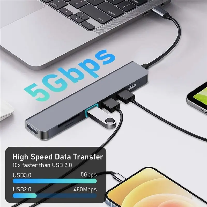 Type C 3.1 USB C Hub 7 In 1 4K At 30Hz Hdml-Compatible 1.4 100W Fast Charging SD/TF Card Reader For Laptop Computer
Type C 3.1 USB C Hub 7 In 1 4K At 30Hz Hdml-Compatible 1.4 100W Fast Charging SD/TF Card Reader For Laptop Computer