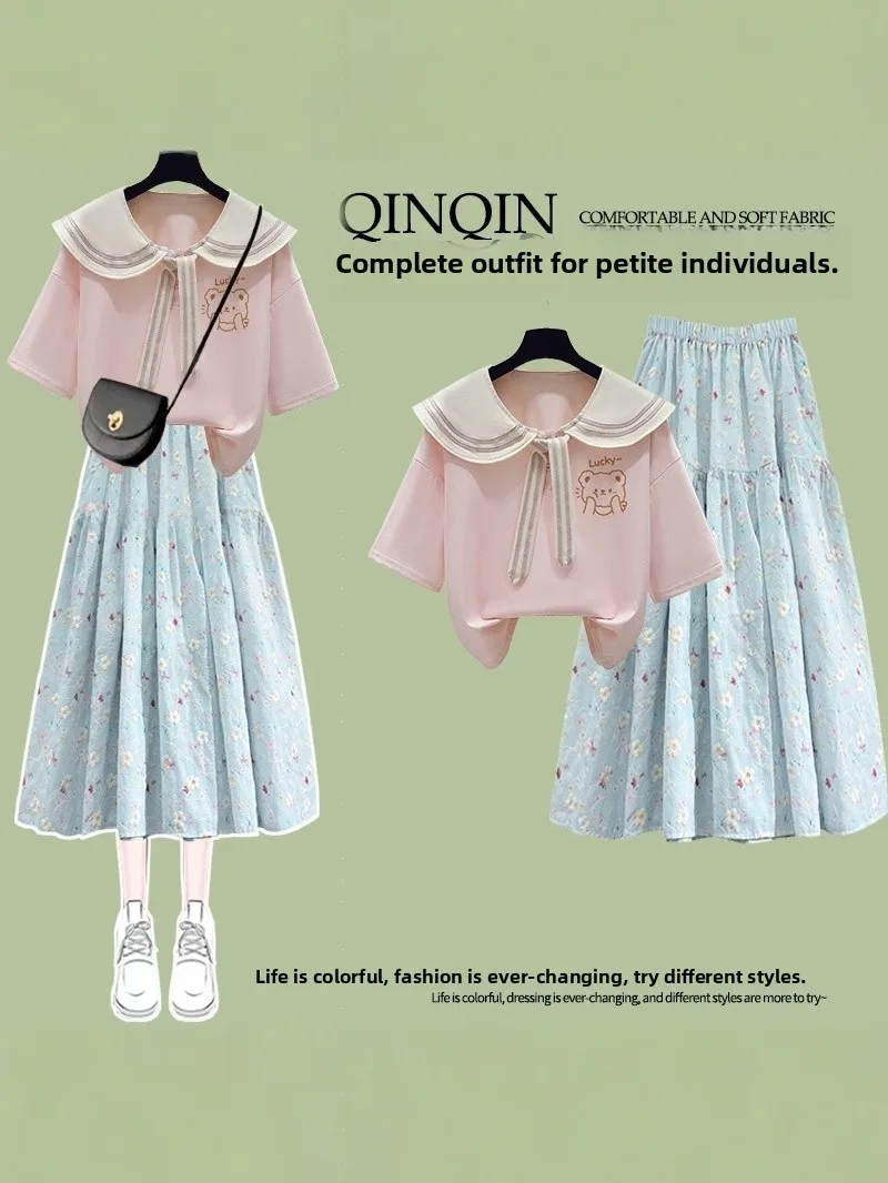 Cute Floral Print Short Sleeve Doll Collar Dress Set Women's Fashion Summer Outfit Youthful Two-Piece Ensemble Casual Wear
Cute Floral Print Short Sleeve Doll Collar Dress Set Women's Fashion Summer Outfit Youthful Two-Piece Ensemble Casual Wear