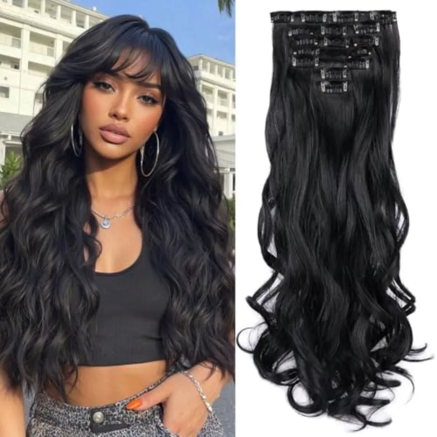 22 Inch Clip In Hair Extensions 7 Pcs Long Wavy Synthetic Black Hair Extension and Natural Soft Invisible Clip Thick Hairpieces
22 Inch Clip In Hair Extensions 7 Pcs Long Wavy Synthetic Black Hair Extension and Natural Soft Invisible Clip Thick Hairpieces