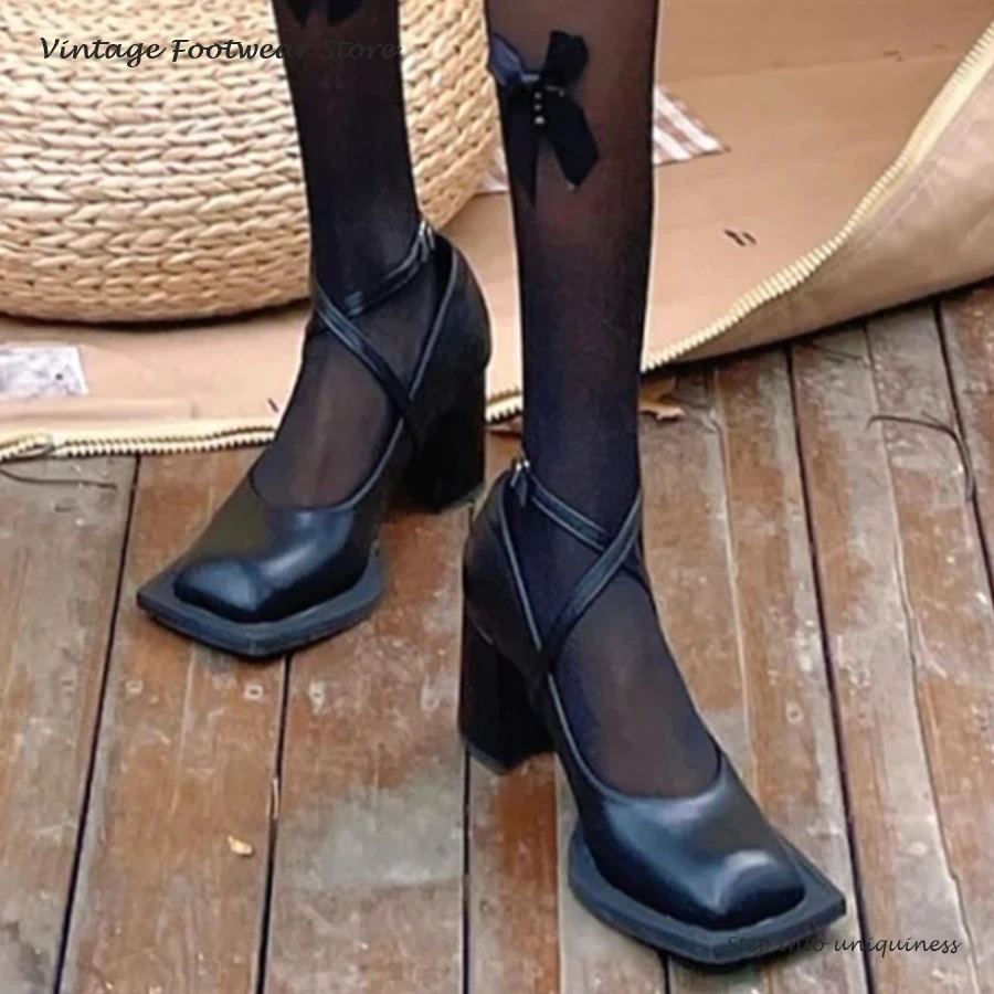 Vintage Black Mary Janes Shoes Girls British Style Square Toe Block Heels Women's Shoes Spring Autumn Retro Cross Strap Pumps
Vintage Black Mary Janes Shoes Girls British Style Square Toe Block Heels Women's Shoes Spring Autumn Retro Cross Strap Pumps
