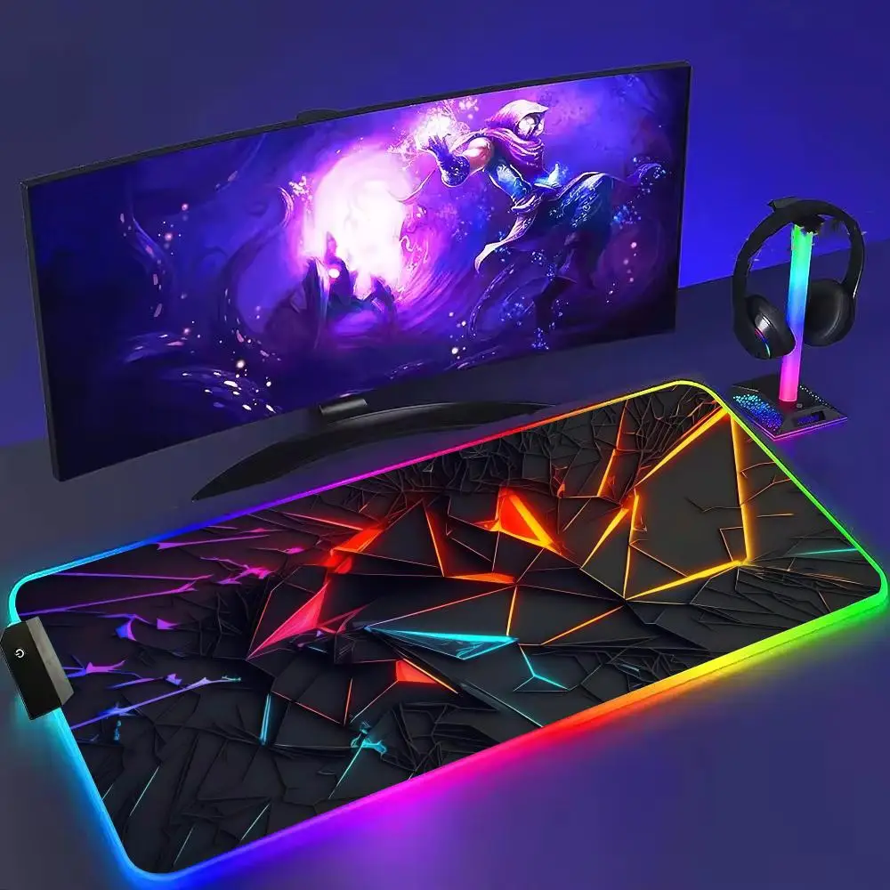 Neon Pattern Mouse Pad Large RGB Gaming Mousepads LED Light Locked Edges Game Accessories Table Pads PC Keyboard Mat XXL 90x40cm