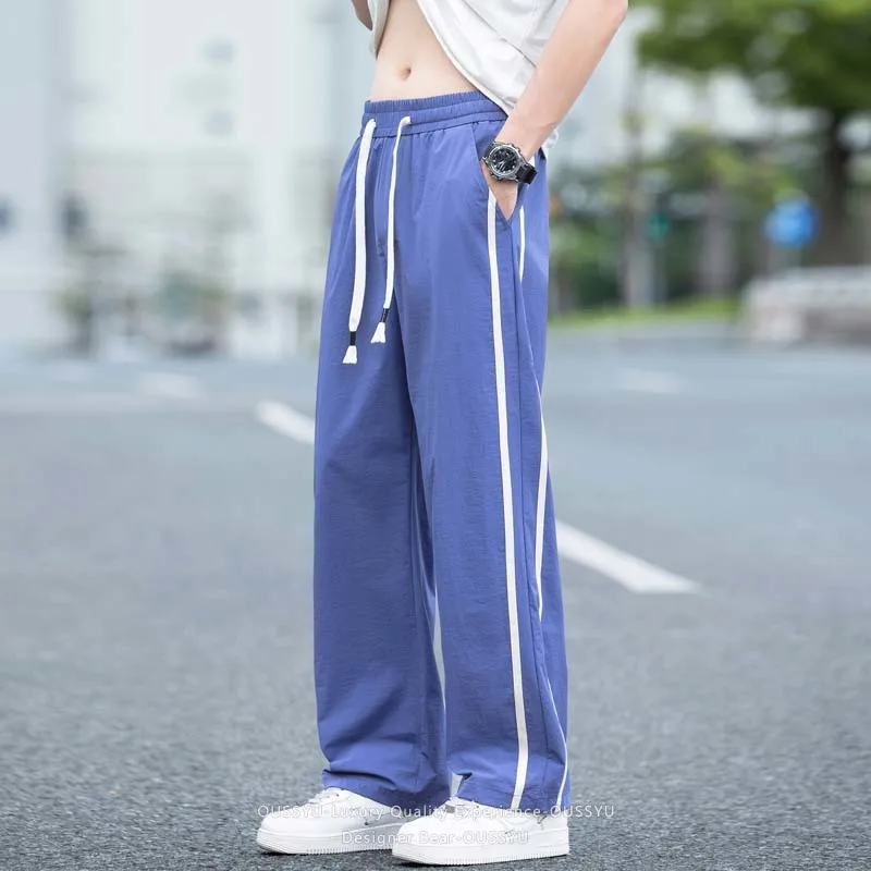 Summer Thin Men's High Stretch Casual Pants Baggy Straight Elastic Waist Long Simple Polyamide Fibre Stripe Blue Trousers Man
Summer Thin Men's High Stretch Casual Pants Baggy Straight Elastic Waist Long Simple Polyamide Fibre Stripe Blue Trousers Man