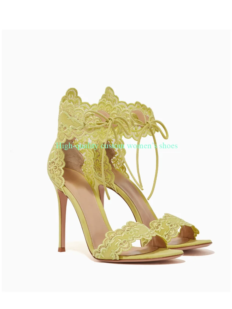 Pointed Toe Black Lace Hollow Out Stilettos Sandals Ankle Lace Bow Lace Shallow Luxury High Heels Summer Handmade Banquet Shoes
Pointed Toe Black Lace Hollow Out Stilettos Sandals Ankle Lace Bow Lace Shallow Luxury High Heels Summer Handmade Banquet Shoes