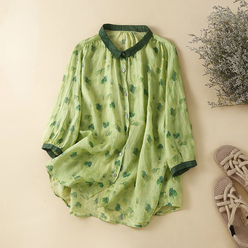 Cotton Linen Floral Women Green Shirts Summer Vintage O-Neck Half Sleeved Loose Elegant Female Outwear Coats Top Quality
Cotton Linen Floral Women Green Shirts Summer Vintage O-Neck Half Sleeved Loose Elegant Female Outwear Coats Top Quality