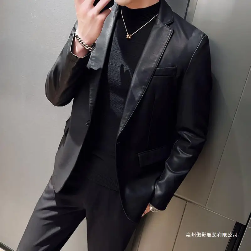 HOO 2024 Men's Casual Pu Leather blazer Spring Youth Fashion One Button Leather blazer
HOO 2024 Men's Casual Pu Leather blazer Spring Youth Fashion One Button Leather blazer