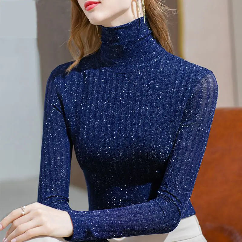 Spring and Autumn Women's Solid Color Pullover Fashion Commuter High Neck Bright Silk Stripe Long Sleeve Slim Fit Bottom Tops
Spring and Autumn Women's Solid Color Pullover Fashion Commuter High Neck Bright Silk Stripe Long Sleeve Slim Fit Bottom Tops