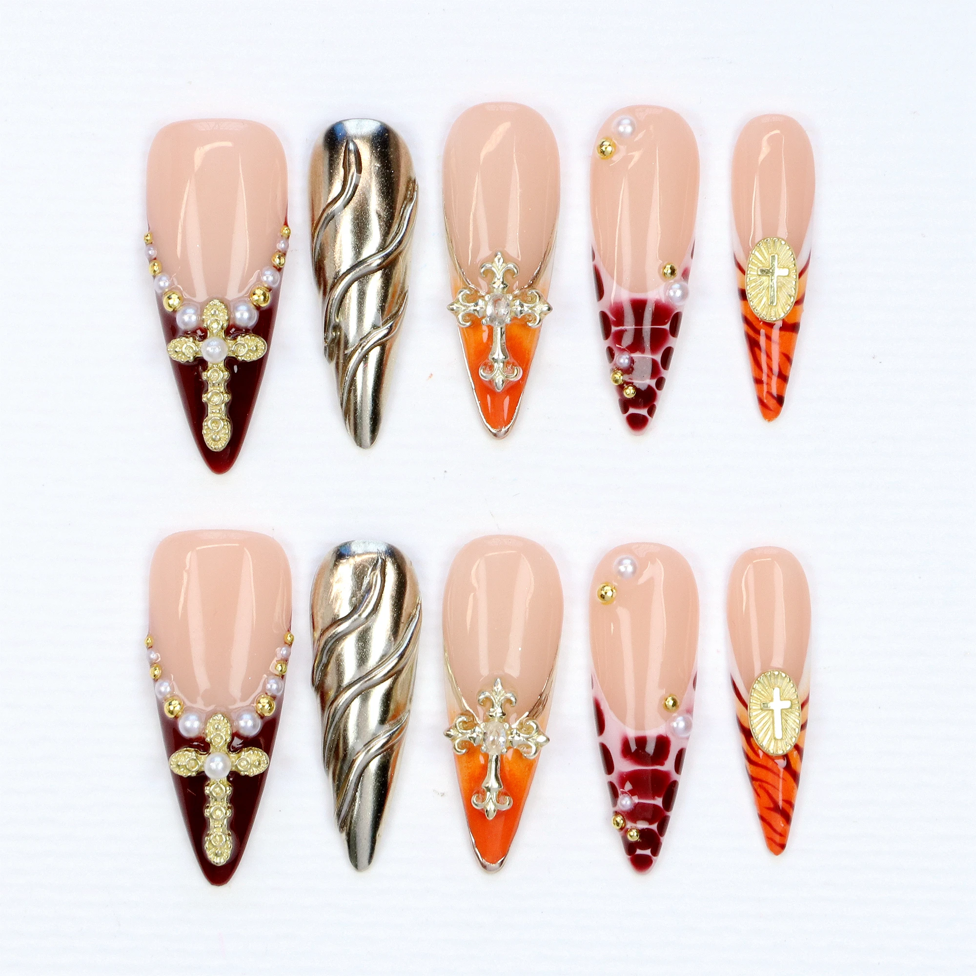 10Pcs Elegant Cross and Zebra stripes Long Stiletto Press On Nails Custom Luxury Chrome Aurora Gold Royal Nail for Holiday
10Pcs Elegant Cross and Zebra stripes Long Stiletto Press On Nails Custom Luxury Chrome Aurora Gold Royal Nail for Holiday