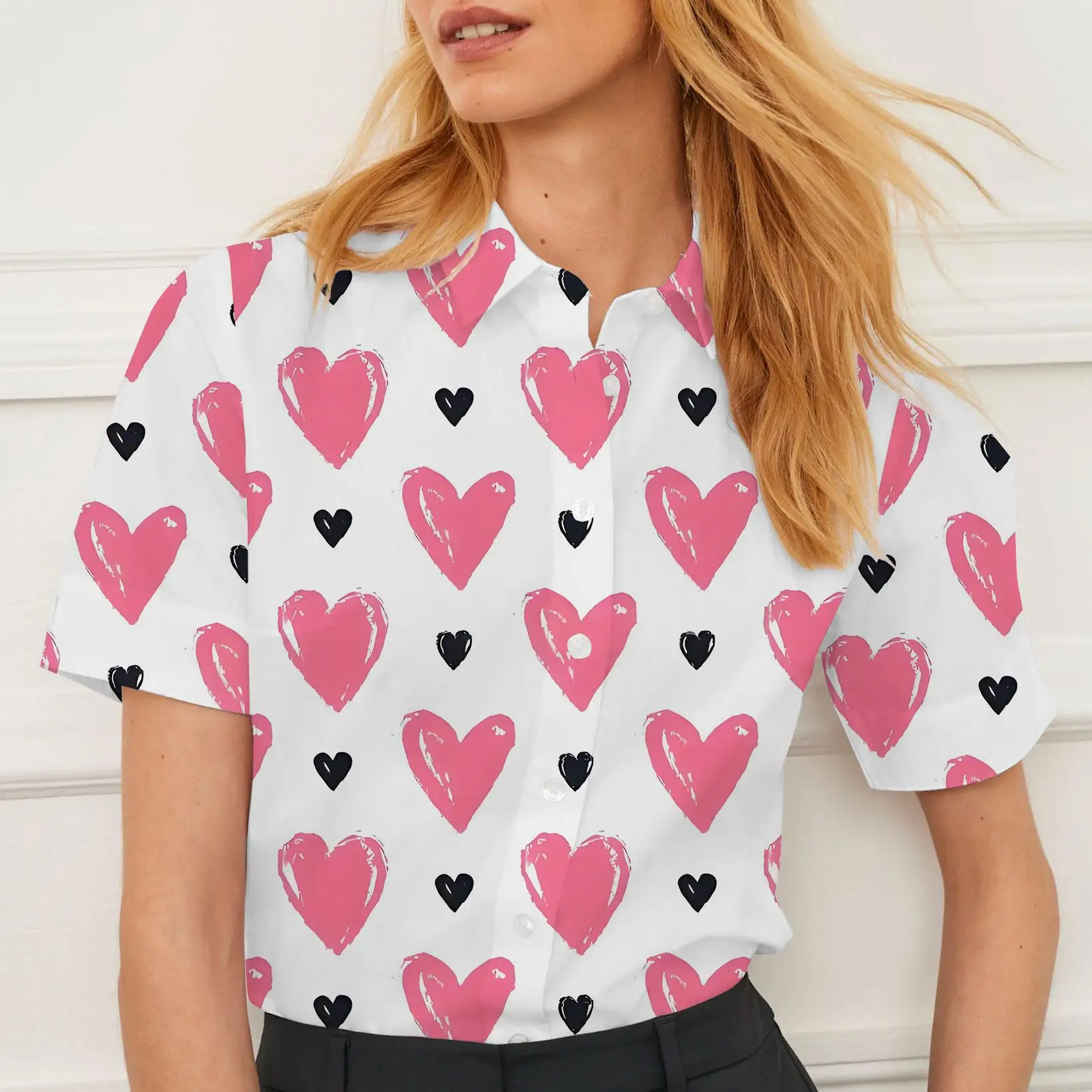 Shirt short sleeve summer women's love pattern design breathable suitable for daily or formal wear fashionable and casual
Shirt short sleeve summer women's love pattern design breathable suitable for daily or formal wear fashionable and casual