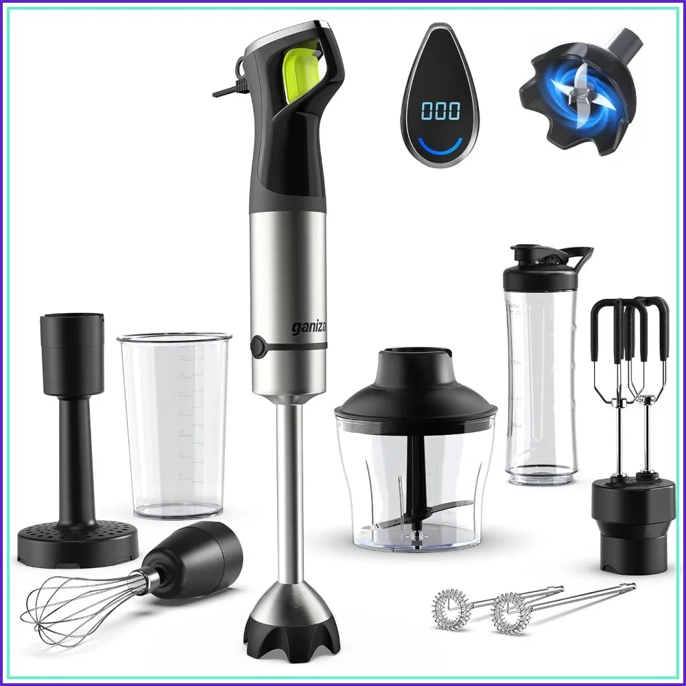 1200W Immersion Blender with Time Display & Variable Speed, 9-in-1 Hand Blender Set with Chopper, Whisk, Frother & Beaker for Soups, Purees, Smoothies
1200W Immersion Blender with Time Display & Variable Speed, 9-in-1 Hand Blender Set with Chopper, Whisk, Frother & Beaker for Soups, Purees, Smoothies