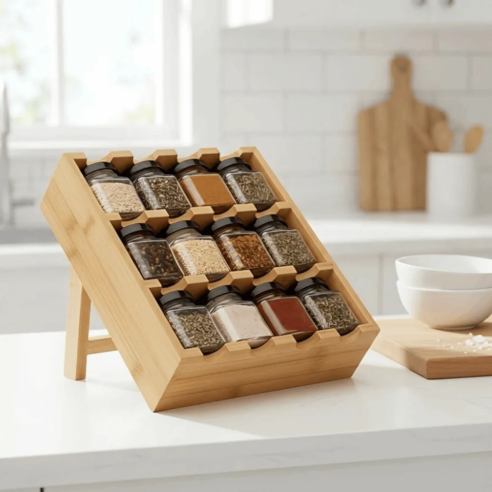 Wooden 12 Grids Spice Rack Large Capacity with Storage Jars Condiment Storage Shelf Space Saving Spice Organizer For Kitchen
Wooden 12 Grids Spice Rack Large Capacity with Storage Jars Condiment Storage Shelf Space Saving Spice Organizer For Kitchen