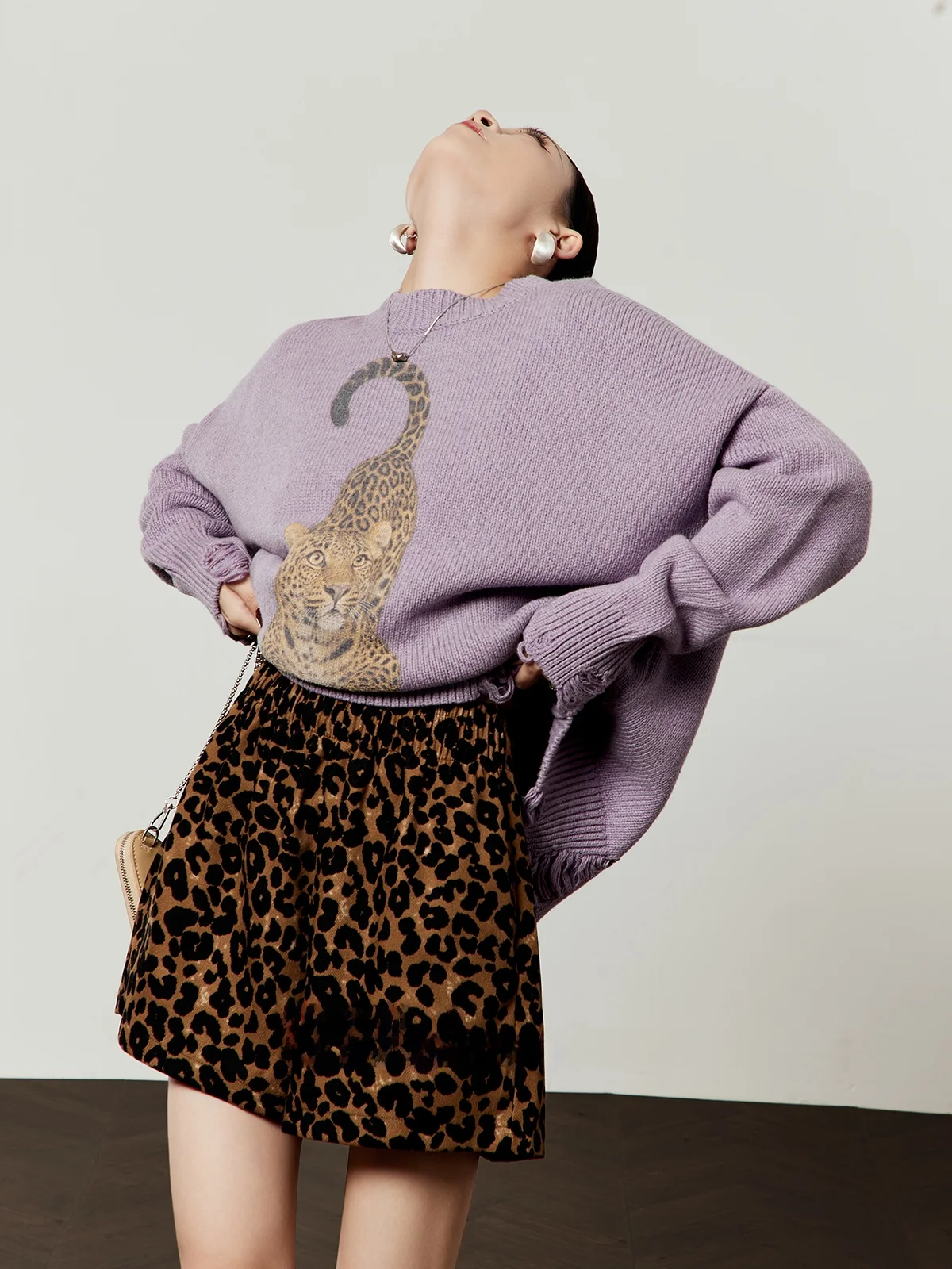 Loose Casual Lazy Pajama Leopard Purple Sweater Women's Spring New Sle Knitted irt Comfortable Long Sve Girl's Faion
Loose Casual Lazy Pajama Leopard Purple Sweater Women's Spring New Sle Knitted irt Comfortable Long Sve Girl's Faion