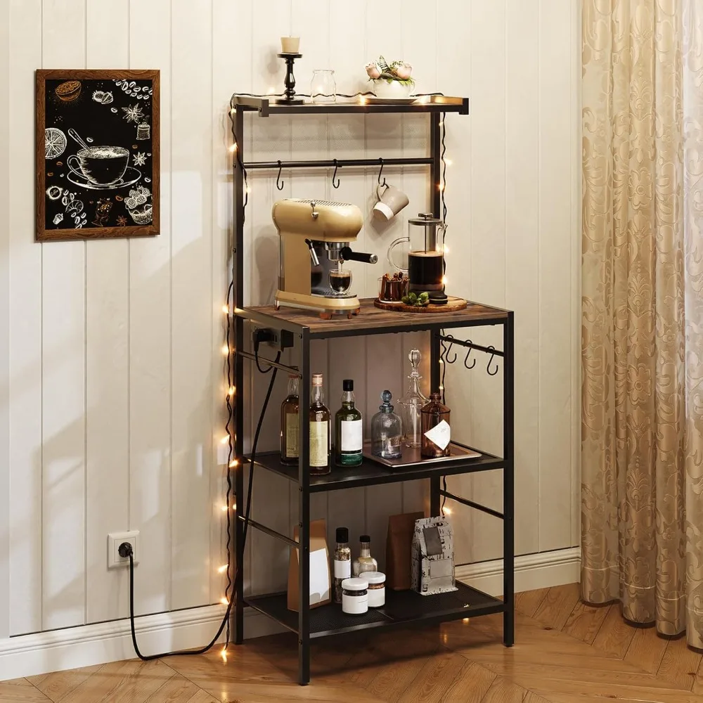 Bakers Rack with Charging Station, Microwave Stand with 6 S-Shaped Hooks, 4-Tier Storage Rack, Practical Coffee Bar
Bakers Rack with Charging Station, Microwave Stand with 6 S-Shaped Hooks, 4-Tier Storage Rack, Practical Coffee Bar
