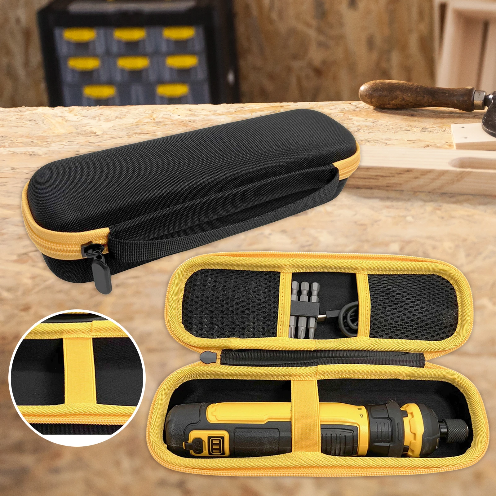 Прочный кейс для хранения аккумуляторной отвертки DEWALT (DWHT66719) с внутренними карманами и ручкой для переноски
Прочный кейс для хранения аккумуляторной отвертки DEWALT (DWHT66719) с внутренними карманами и ручкой для переноски