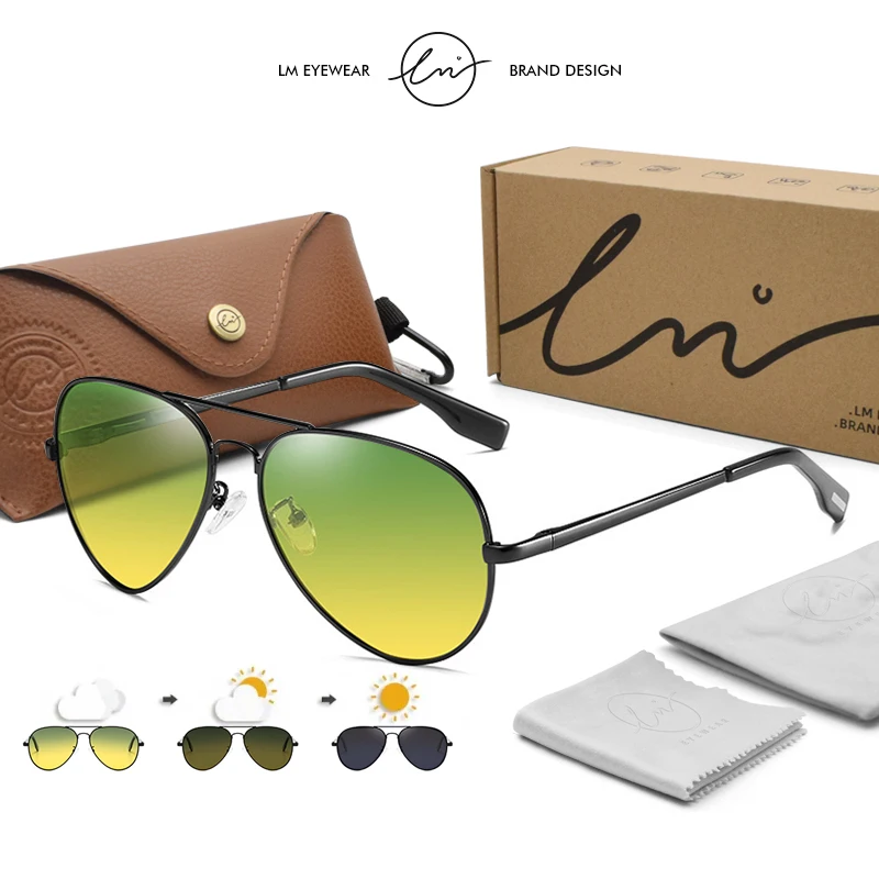 LM Brand Aviation Photochromic Polarized Sunglasses Men Fashion Sun Glasses Women Day Night Vison Safe Driving Anti-Glare
LM Brand Aviation Photochromic Polarized Sunglasses Men Fashion Sun Glasses Women Day Night Vison Safe Driving Anti-Glare