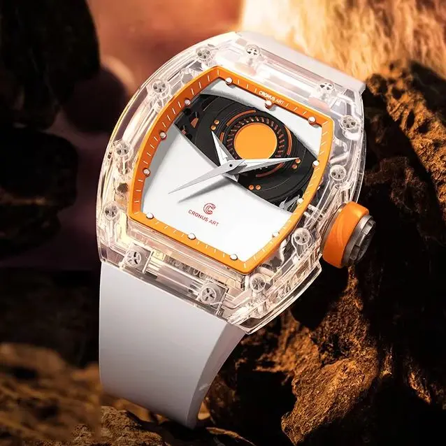 CRONUSART Men Automatic Watch Tonneau Mechanical Wristwatch Acrylic Case Luminous K1 Mirror Fluororubber Strap Mars Eye Dial
CRONUSART Men Automatic Watch Tonneau Mechanical Wristwatch Acrylic Case Luminous K1 Mirror Fluororubber Strap Mars Eye Dial