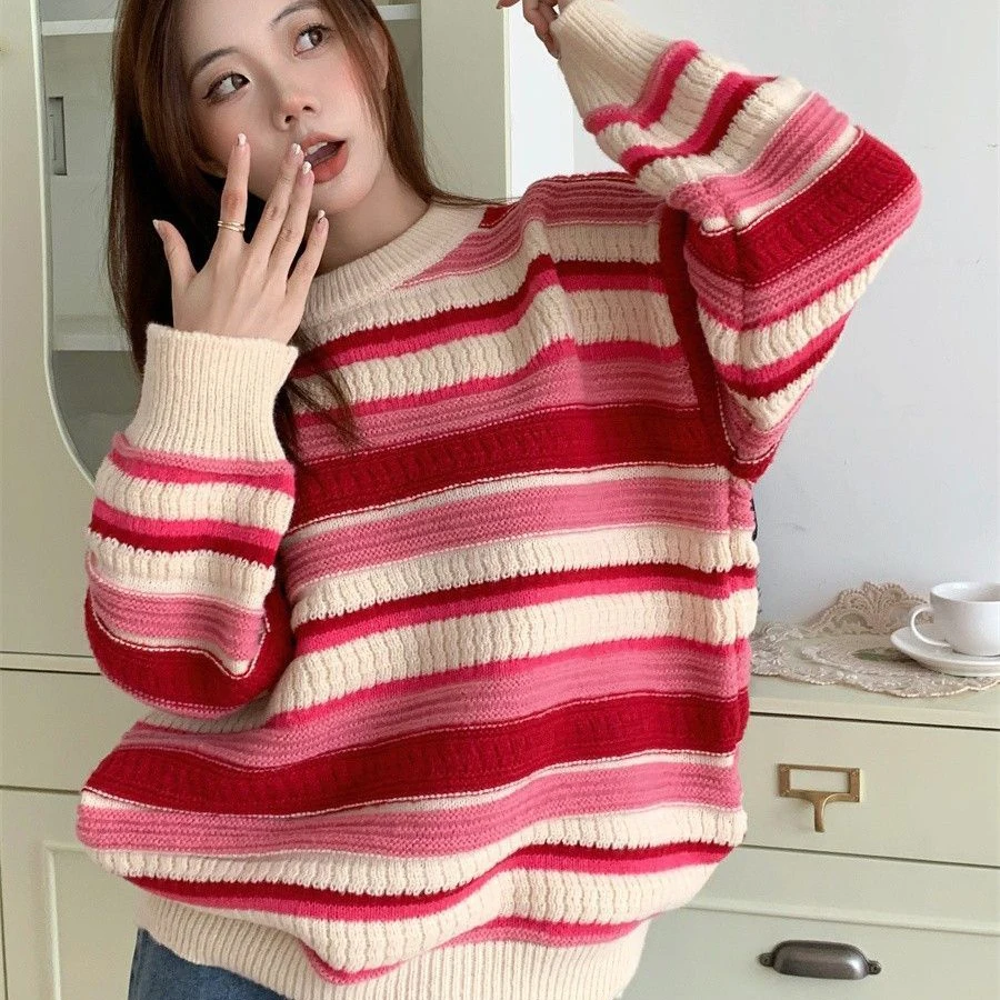 Thicken Warm Striped Pullover Sweater 2023 Women's Fashion Patchwork Knitted Sweater Autumn Winter Loose Casual Bottom Sweater
Thicken Warm Striped Pullover Sweater 2023 Women's Fashion Patchwork Knitted Sweater Autumn Winter Loose Casual Bottom Sweater