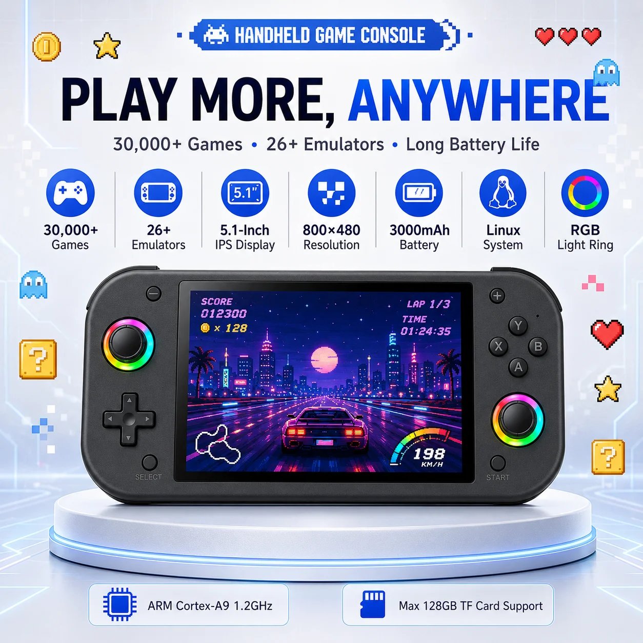 M26 Retro Handheld Game Console 5.1" IPS Display 20000+ Built-in Games RGB Light Ring 3000mAh Portable Game Player Game Gifts
M26 Retro Handheld Game Console 5.1" IPS Display 20000+ Built-in Games RGB Light Ring 3000mAh Portable Game Player Game Gifts