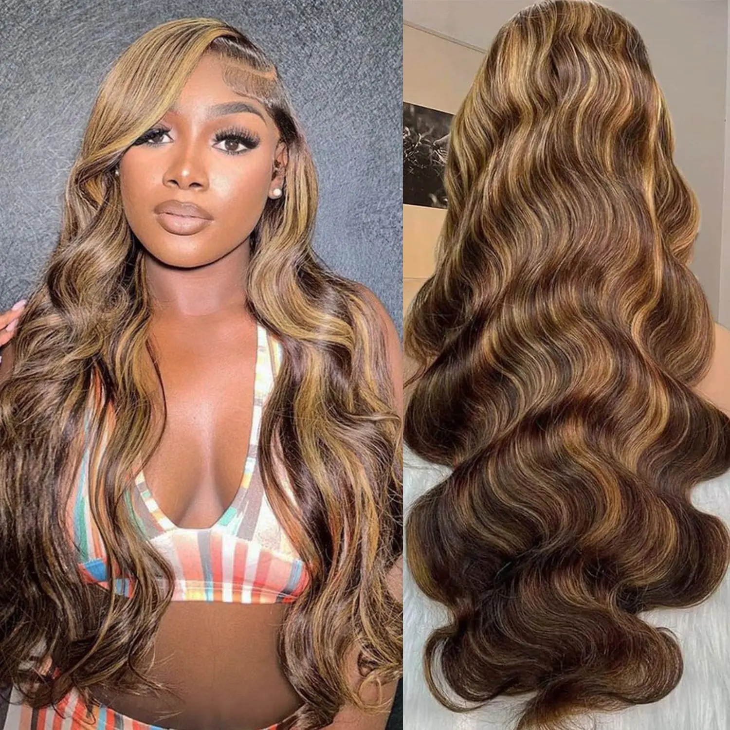 13x6 HD Highlight Body Wave Lace Front Wig 4/27 Highlight Brown Colored 13x4 Glueless Lace Front Human Hair Wigs Pre plucked
13x6 HD Highlight Body Wave Lace Front Wig 4/27 Highlight Brown Colored 13x4 Glueless Lace Front Human Hair Wigs Pre plucked