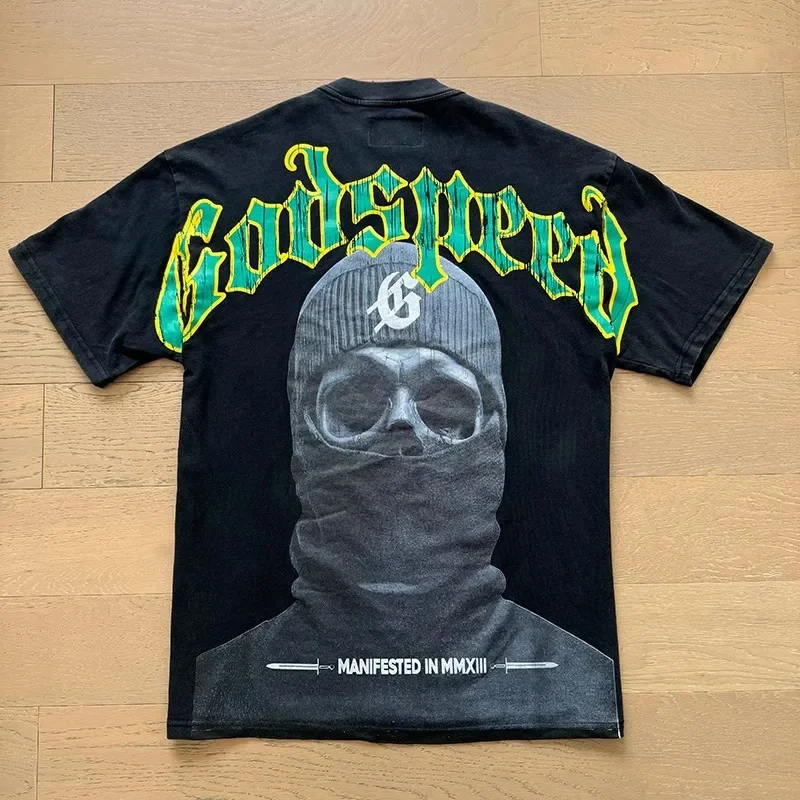 Godspeed Short-sleeved T-shirt Masked Skull Print Streetwear Men's Women's Loose Casual God Speed Top Tees
Godspeed Short-sleeved T-shirt Masked Skull Print Streetwear Men's Women's Loose Casual God Speed Top Tees