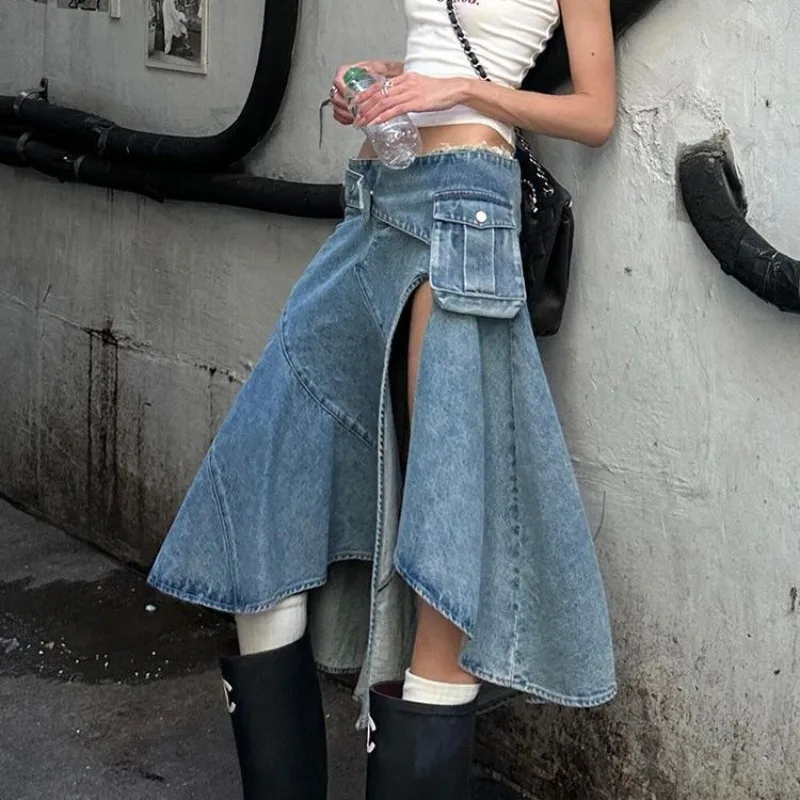 High Street Design Cargo Skirt Women Y2k Spice Girl Irregular Slim Split Denim Skirt
High Street Design Cargo Skirt Women Y2k Spice Girl Irregular Slim Split Denim Skirt