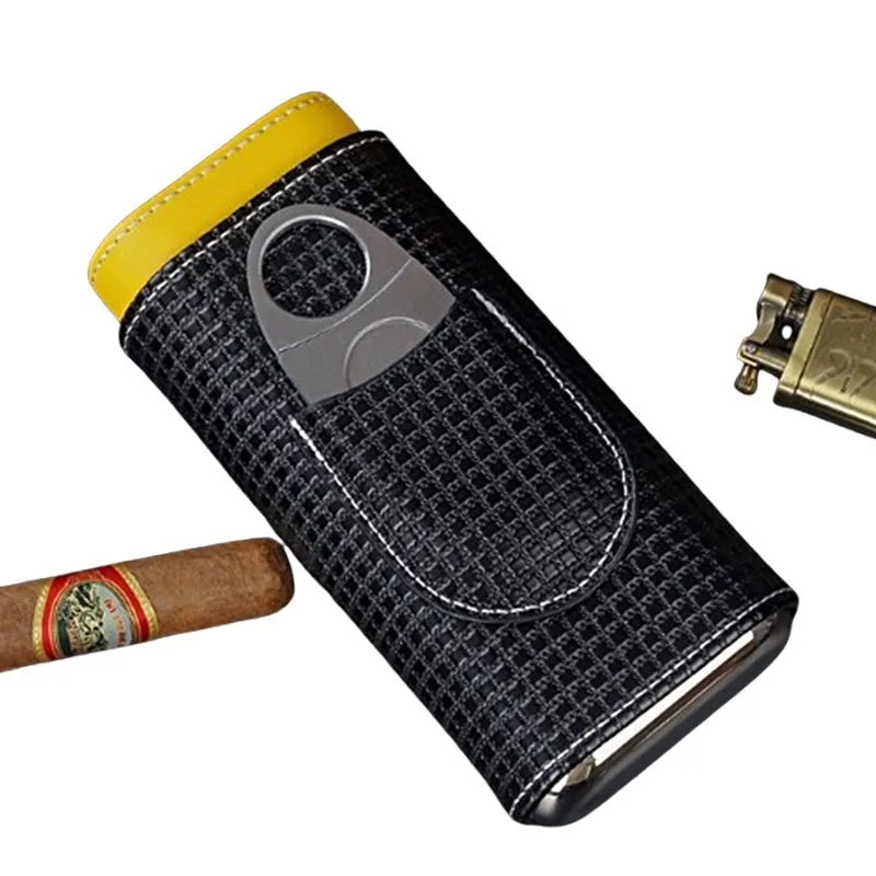 Portable Durable Leather Case Holder 3 Cigar Case Tube Travel Black Cigar Cedar Humidor with Stainless Steel Cigar Cutter
Portable Durable Leather Case Holder 3 Cigar Case Tube Travel Black Cigar Cedar Humidor with Stainless Steel Cigar Cutter