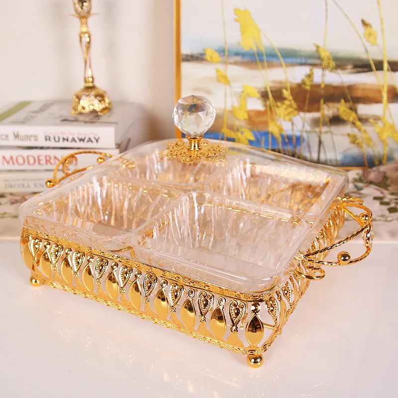 Metal with lid acrylic fruit plate square grid simple dried fruit platter candy box
Metal with lid acrylic fruit plate square grid simple dried fruit platter candy box