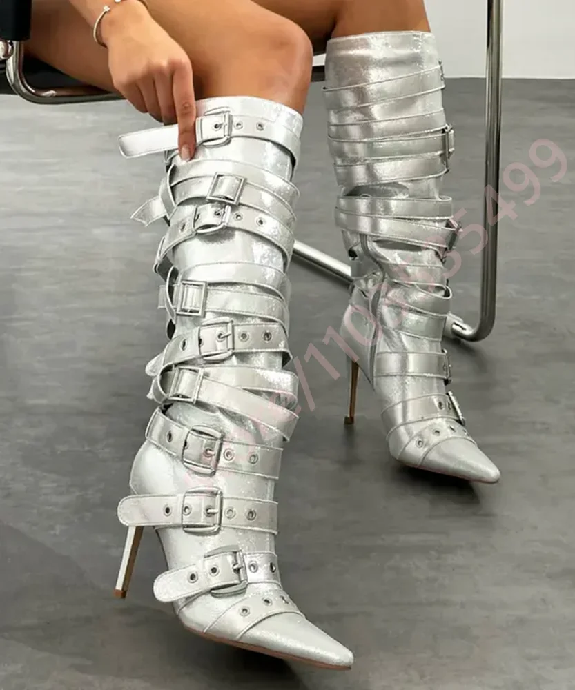 Women's Pointed Toe Stiletto Boots Belt Buckle Sexy Runway Black/Silver Fashion Street Style 2025 Autumn New Casual Party Boot
Women's Pointed Toe Stiletto Boots Belt Buckle Sexy Runway Black/Silver Fashion Street Style 2025 Autumn New Casual Party Boot