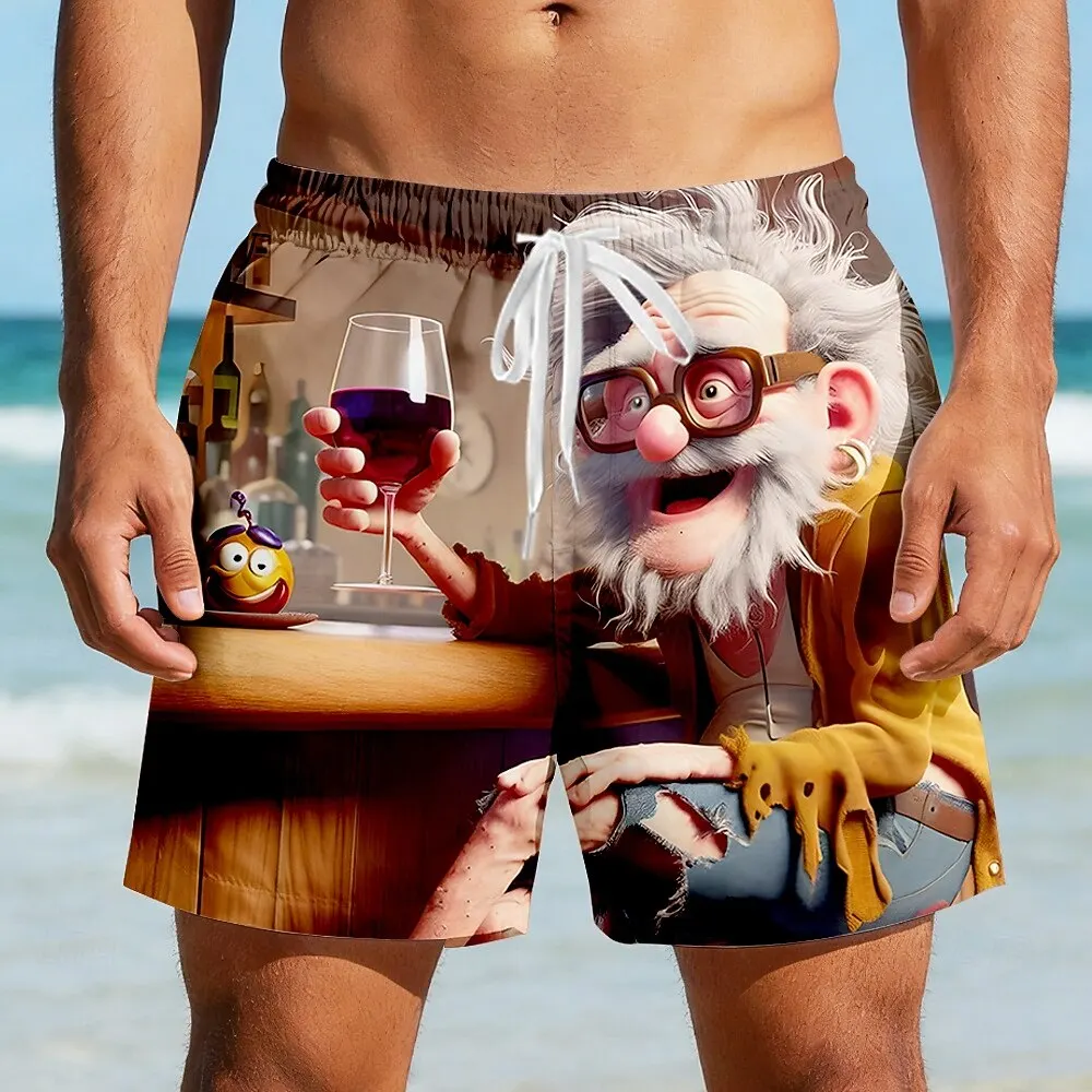 Men's Funny Old Man Cartoon Beach Shorts, Mid Waist Board Shorts, Elastic Drawstring, Retro Vintage Vacation Wear
Men's Funny Old Man Cartoon Beach Shorts, Mid Waist Board Shorts, Elastic Drawstring, Retro Vintage Vacation Wear