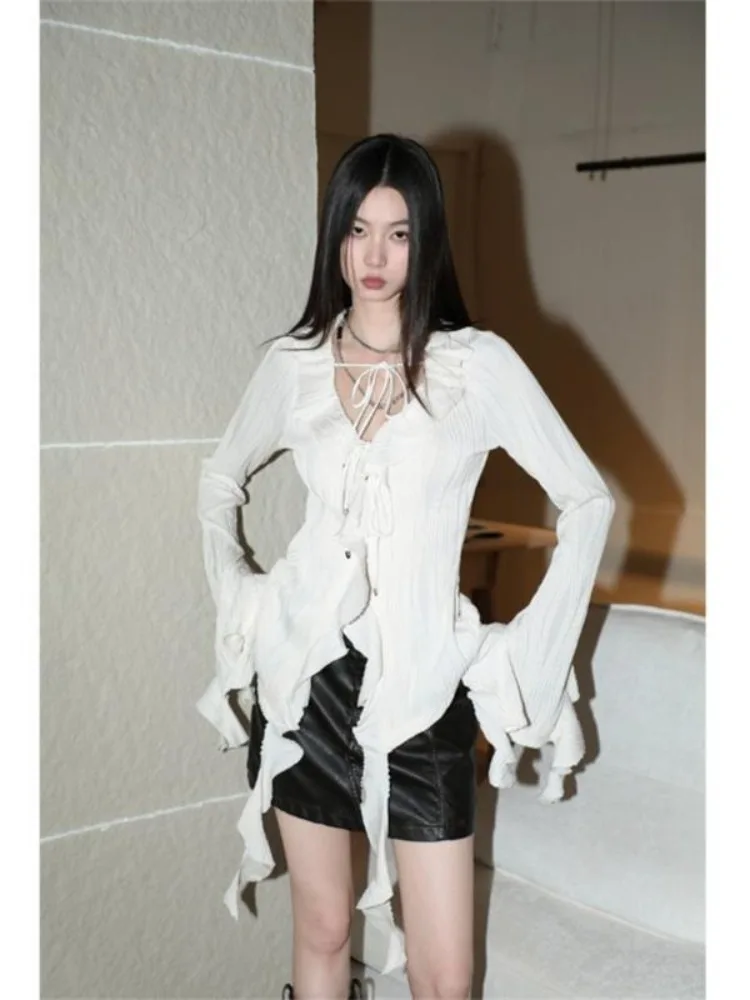 Deeptown Fairycore Elegant Blouses Women Y2k Flare Sleeve Ruffle Tops White Lace Up Shirts Sexy Aesthetic Vintage Korean Fashion
Deeptown Fairycore Elegant Blouses Women Y2k Flare Sleeve Ruffle Tops White Lace Up Shirts Sexy Aesthetic Vintage Korean Fashion