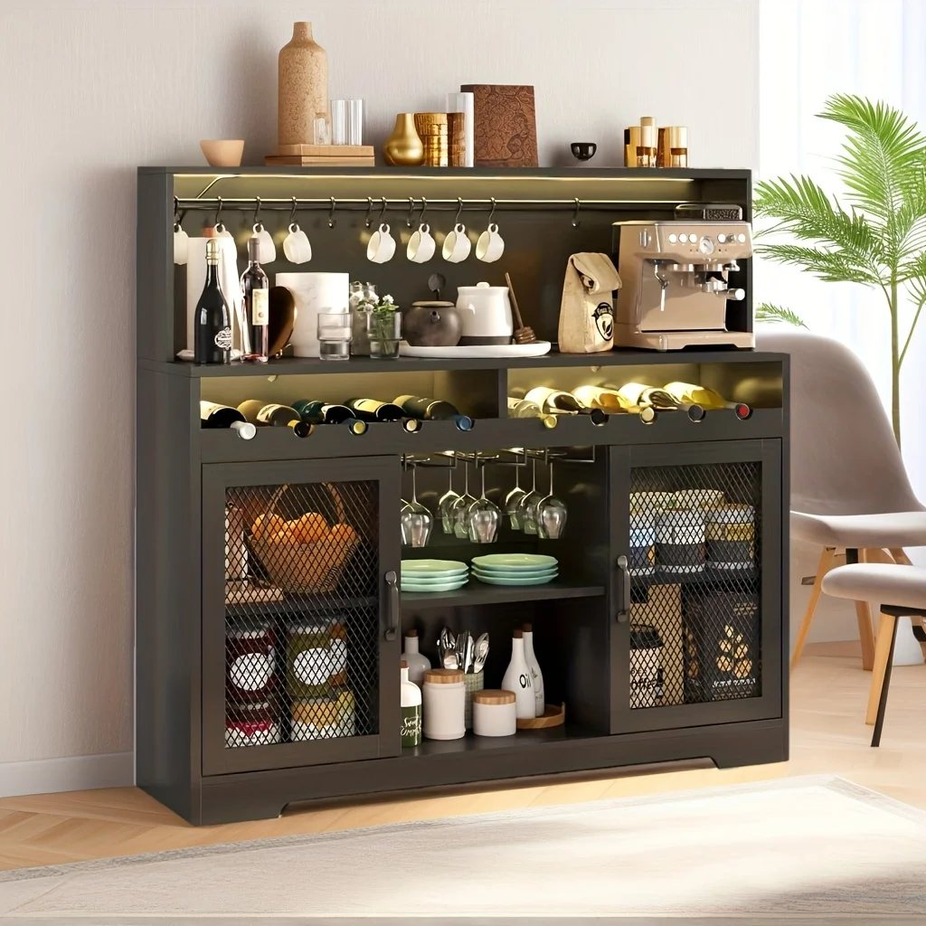 Bar Cabinet with LED Lights, Home Coffee Cabinet with Wine Rack And Glass Shelves, Storage Cabinet Freestanding Wine
Bar Cabinet with LED Lights, Home Coffee Cabinet with Wine Rack And Glass Shelves, Storage Cabinet Freestanding Wine