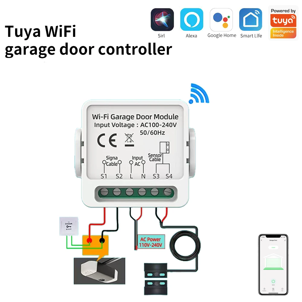 Support Tuya App Garage Door Controller Smart Home WIFI Door Opener Automatic Work With Home Voice Control App Remote Control