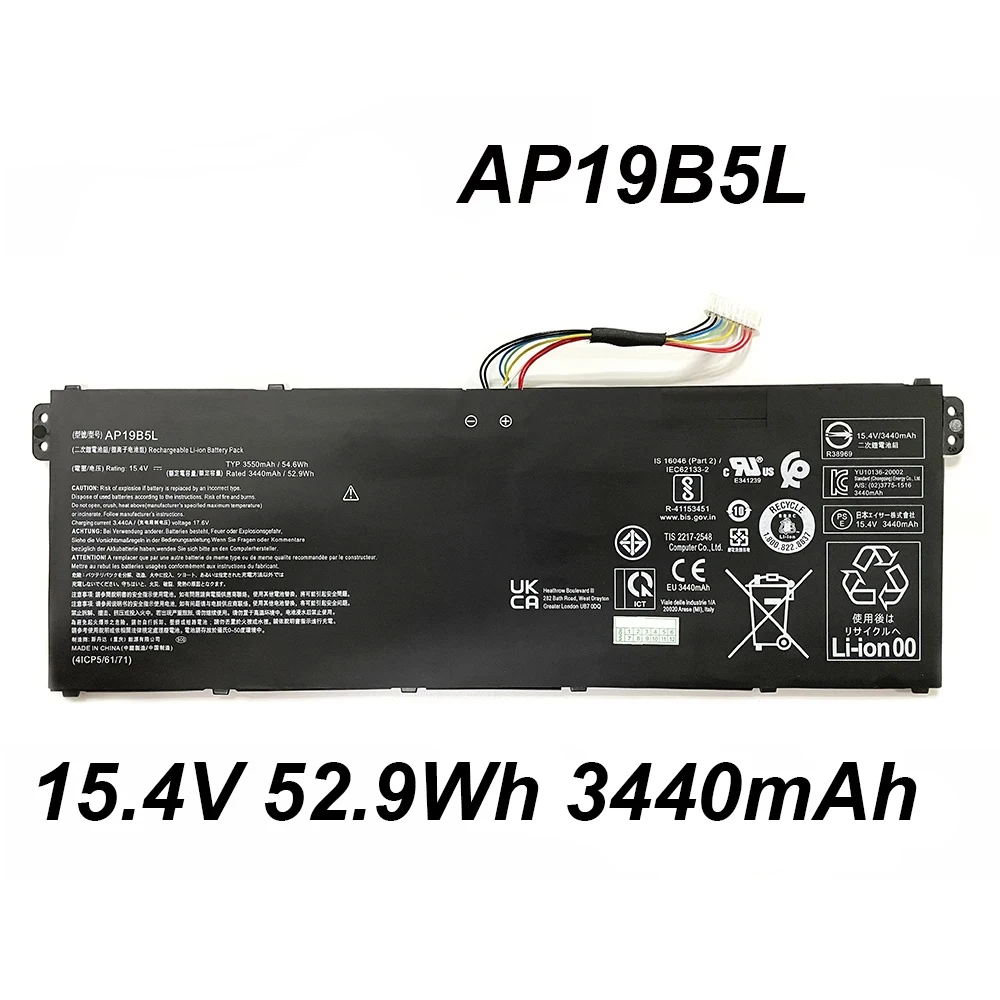 AP19B5L 15,4 В 52,9 Втч 3440 мАч Аккумулятор для ноутбука Acer Aspire 5 A515-43 DDR4 R057 R19L R22T SF314-42 Series
AP19B5L 15,4 В 52,9 Втч 3440 мАч Аккумулятор для ноутбука Acer Aspire 5 A515-43 DDR4 R057 R19L R22T SF314-42 Series