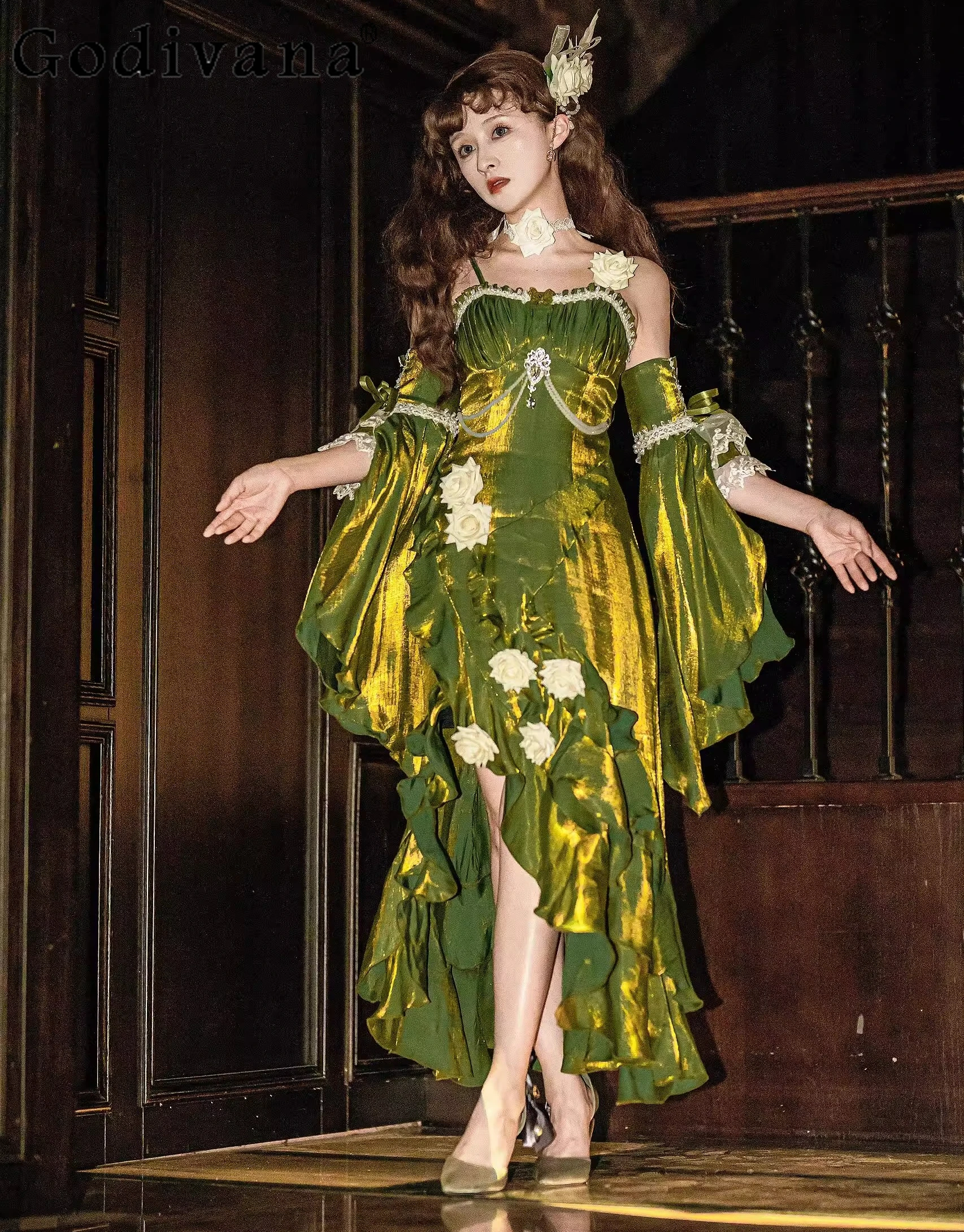 Green Lolita Fishtail Dress Womens Slim-Fit Elegant 3D Rose Irregular Long Dress Lady Gothic Birthday Dress with Sleeve Summer
Green Lolita Fishtail Dress Womens Slim-Fit Elegant 3D Rose Irregular Long Dress Lady Gothic Birthday Dress with Sleeve Summer