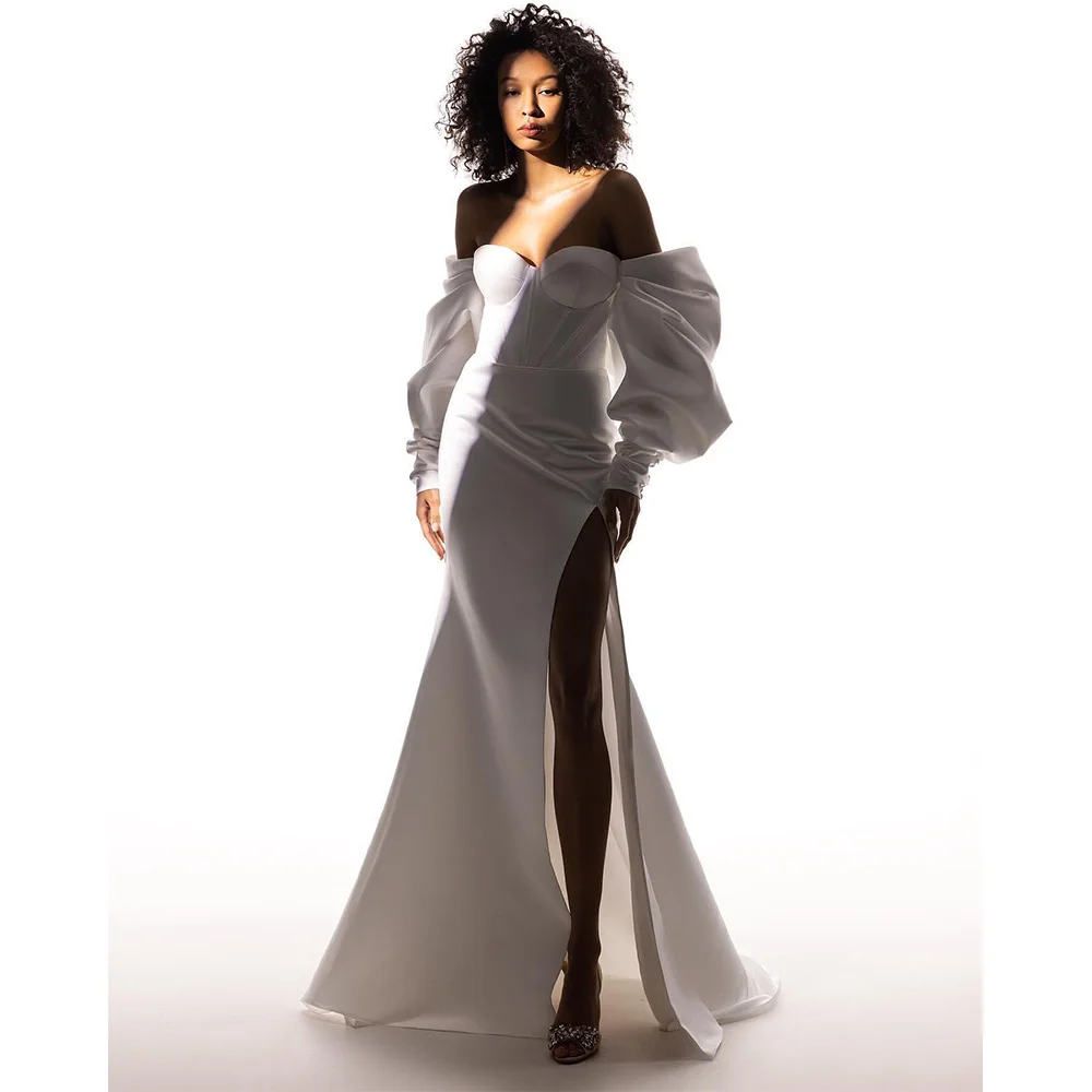 High Quality Off The Shoulder Satin Mermaid Wedding Dresses Detachable Long Sleeves Side Slit 2023 Rode De Morrie
High Quality Off The Shoulder Satin Mermaid Wedding Dresses Detachable Long Sleeves Side Slit 2023 Rode De Morrie