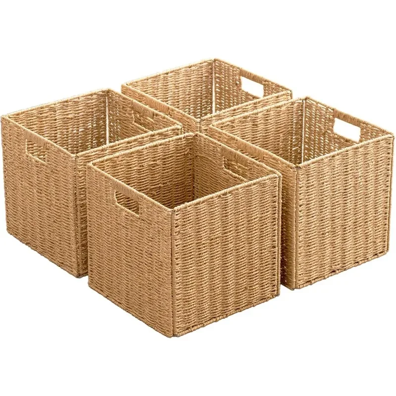 Foldable Storage Baskets with Handles Paper Rope Storage Baskets Rectangle Collapsible Hand Woven Storage Cubes
Foldable Storage Baskets with Handles Paper Rope Storage Baskets Rectangle Collapsible Hand Woven Storage Cubes