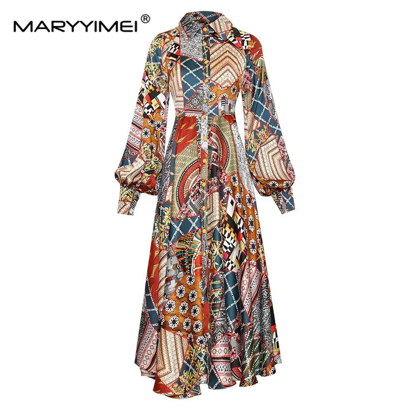 MARYYIMEI Designer Women Spring Summer Lapel Single Breasted Lantern Long Sleeve Vintage Print Dress
MARYYIMEI Designer Women Spring Summer Lapel Single Breasted Lantern Long Sleeve Vintage Print Dress